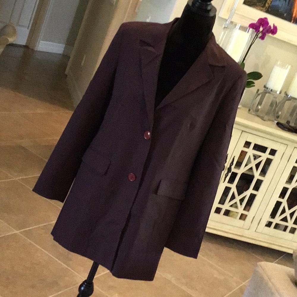 Louis Dell’Olio vintage long two button front blazer, wine color, size 10